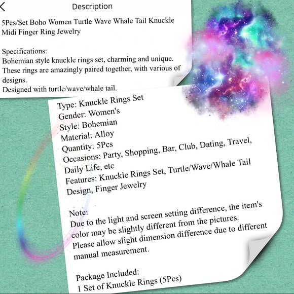 Boho Nautical Knuckle Ring Set - Picture 6 of 6